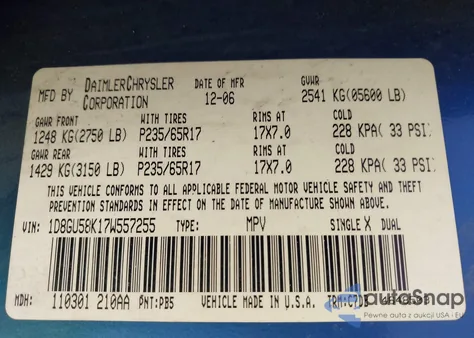 2007 Dodge Nitro Slt/Rt z USA, uszkodzony, nr VIN 1D8GU58K17W557255